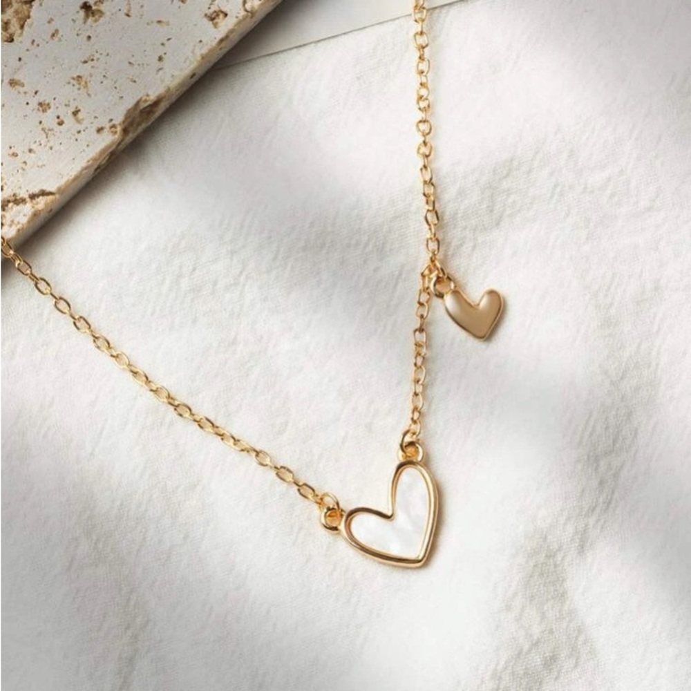 Ultra Dainty Delicate Valentine Enamel Hearts Necklace White & Gold